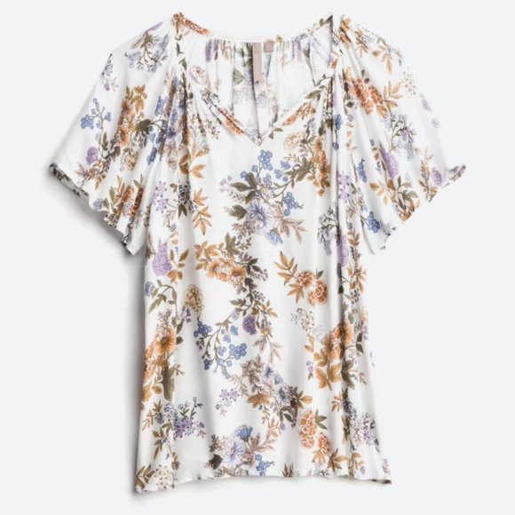 Brina & Em Tops - BRINA & EM Betina Raglan Sleeve Split Neck Top, Size M, White Floral